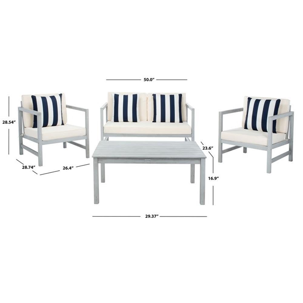 SAFAVIEH Outdoor Collection Montez Grey/Beige Striped Cushion Pillows 4-Piece Set - Waterproof Patio Conversation Furniture for Garden, Deck & Poolside