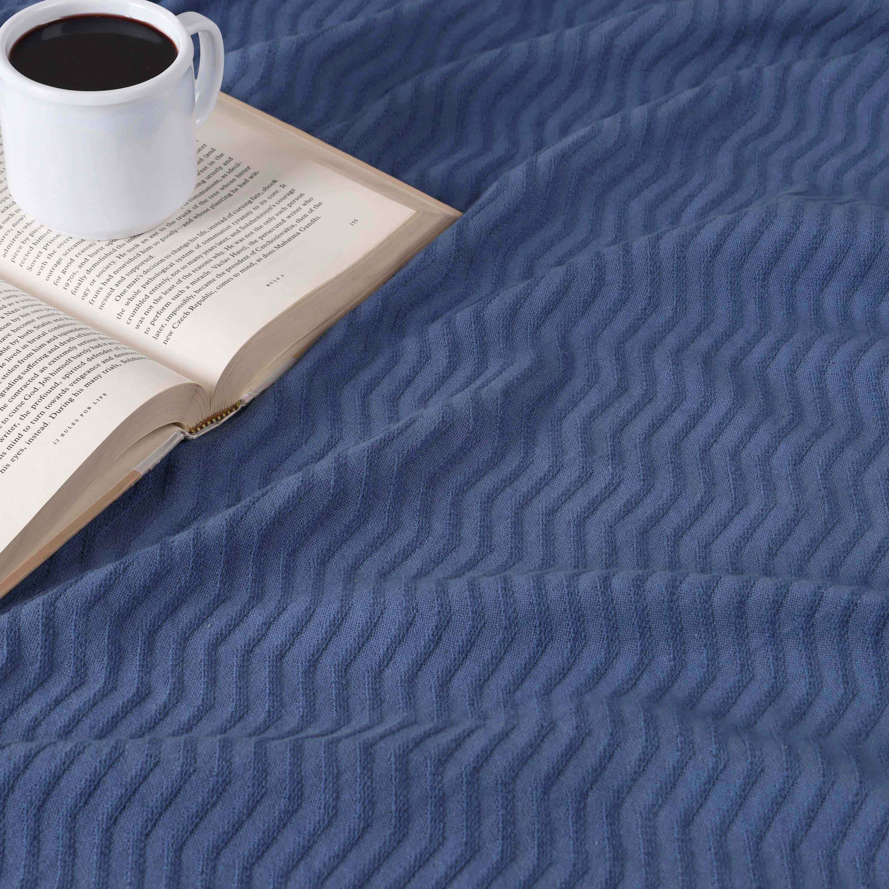 Jena Cotton Textured Chevron Lightweight Woven Blanket - Soft & Breathable Throw for Sofa, Bed & Outdoor Use - Cozy Home Decor & Picnic Essential