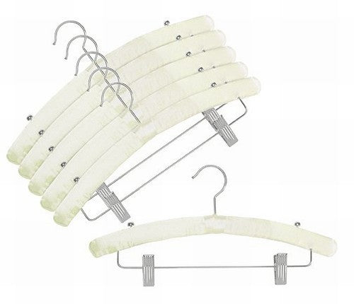 Luxury Satin Padded Hangers with Clips for Delicate Clothing - Ivory (Ideal for Dresses, Blouses & Delicate Garments - Perfect for Closet Organization & Travel)