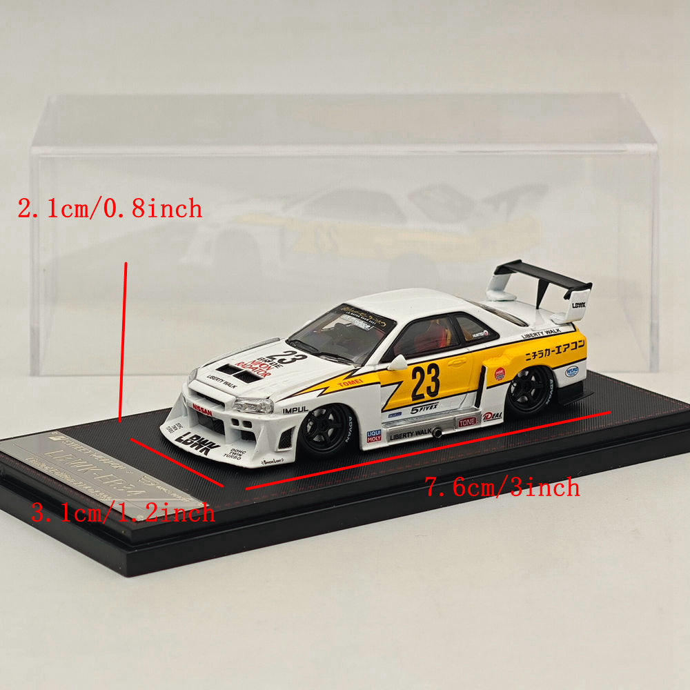 1/64 Nissan LBWK ER34 Super Silhouette #23 White Diecast Model Car - Collectible Toy for Display, Racing Games & Car Enthusiasts