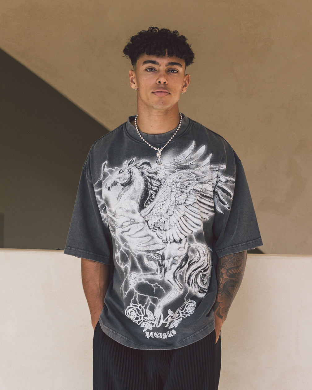 Vintage Pegasus Graphic T-Shirt for Men & Women - Soft Cotton Charcoal Tee - Casual Wear & Retro Style Outfit