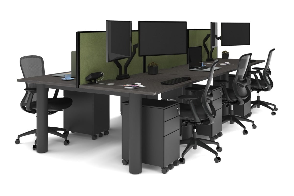 Quadro Cylinder Leg 6-Person Office Workstation Desk - 1200L x 800W with Cable Management Scallop - Perfect for Open Office Layouts & Collaborative Workspaces