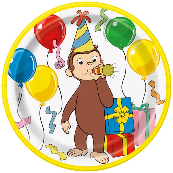 Curious George Party Supplies Set - 24 Dessert Plates & Dinosaur Stickers for Kids Birthday Decorations | Perfect for Themed Parties, Baby Showers & Classroom Celebrations