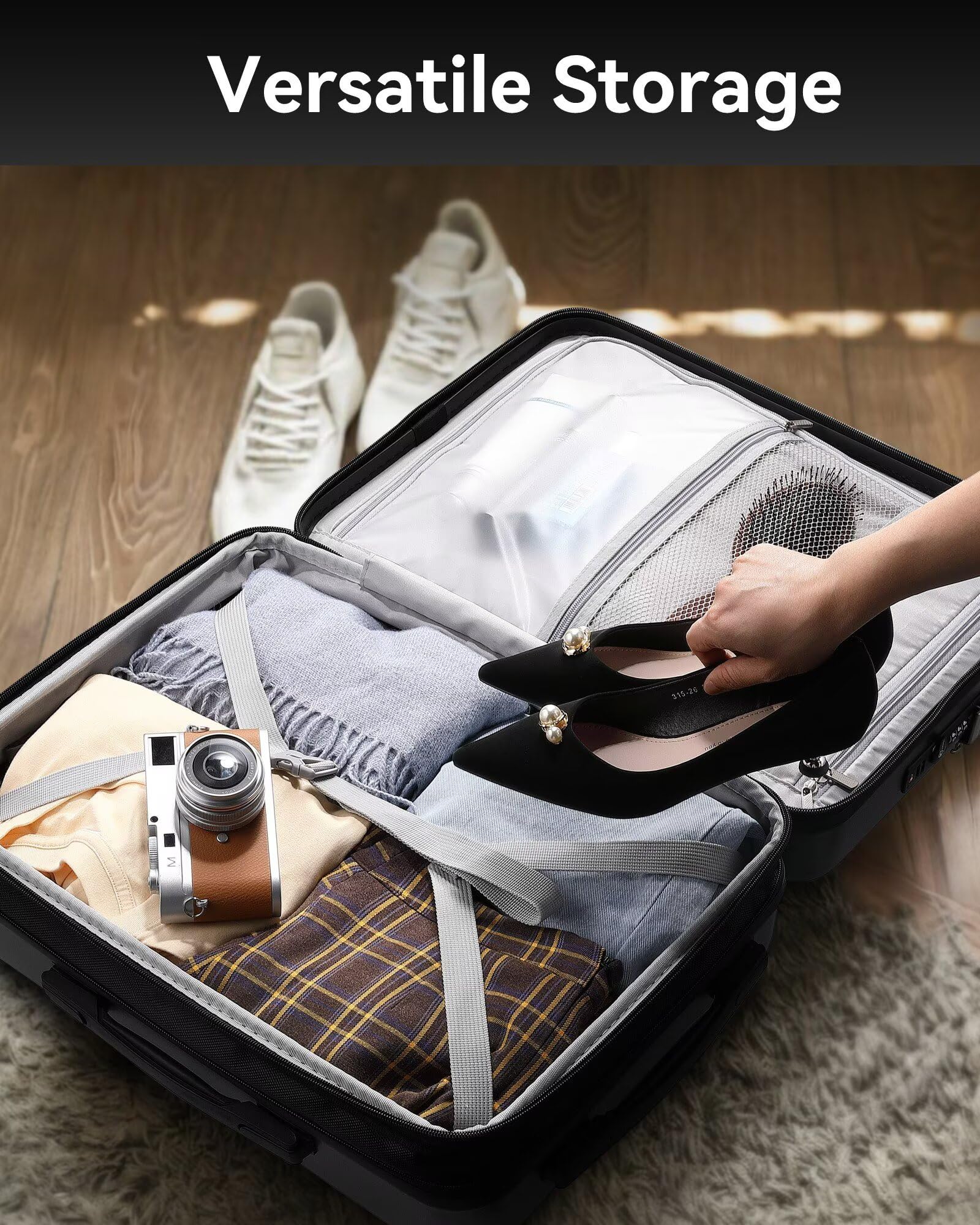 LUGGEX 20 Inch Carry On Luggage - Airline Approved Polycarbonate Hard Suitcase with Front Pocket (35L, Charcoal Metallic) - Perfect for Business Travel & Weekend Getaways