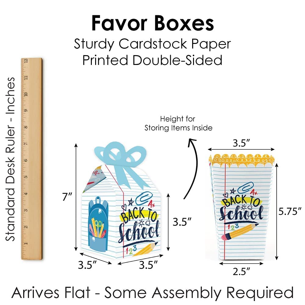 Back to School Party Favors - Bow & Popcorn Boxes, Water Bottle Stickers for Classroom Celebrations