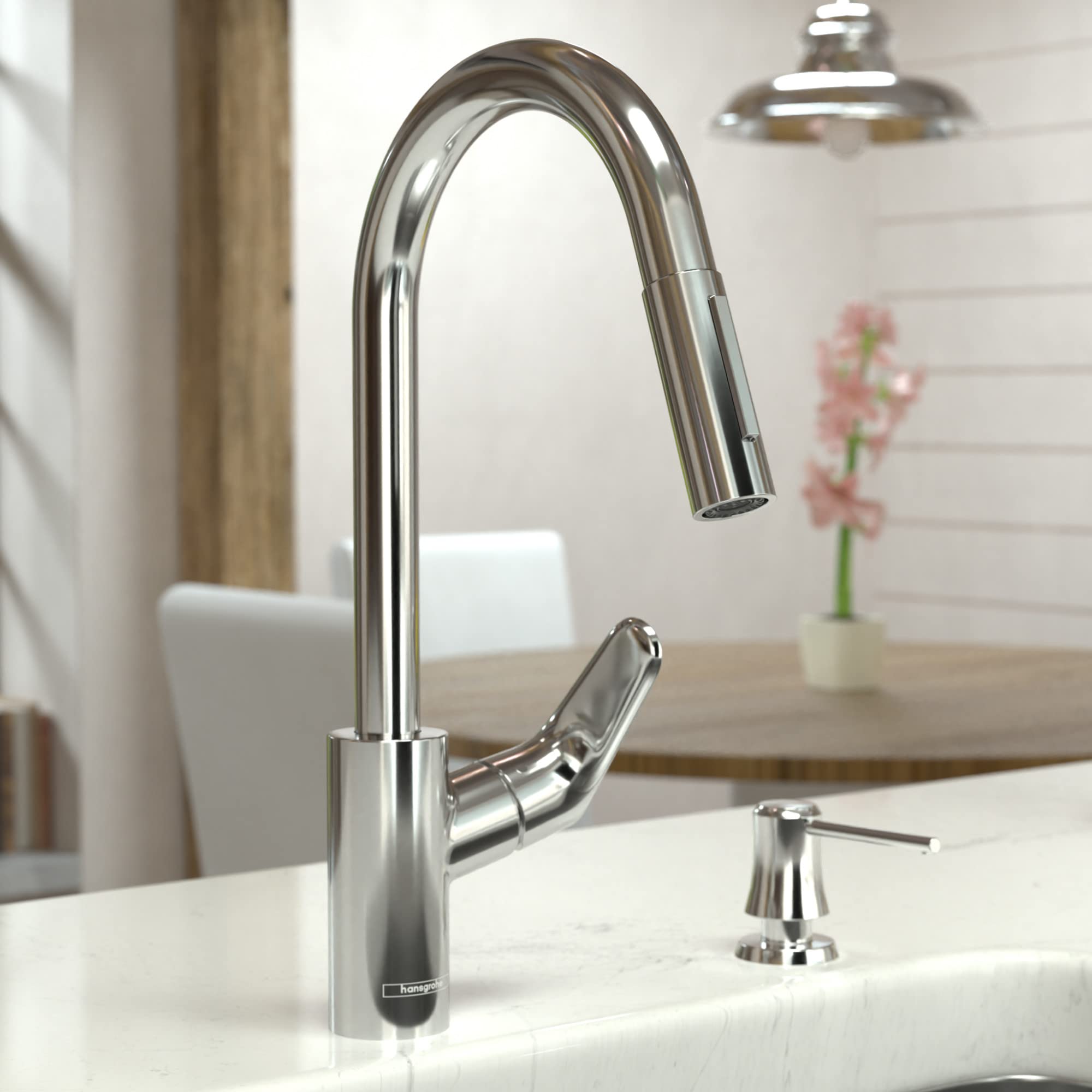 Hansgrohe Focus Gold High Arc Kitchen Faucet with Pull Down Sprayer - Perfect for Modern Kitchens
