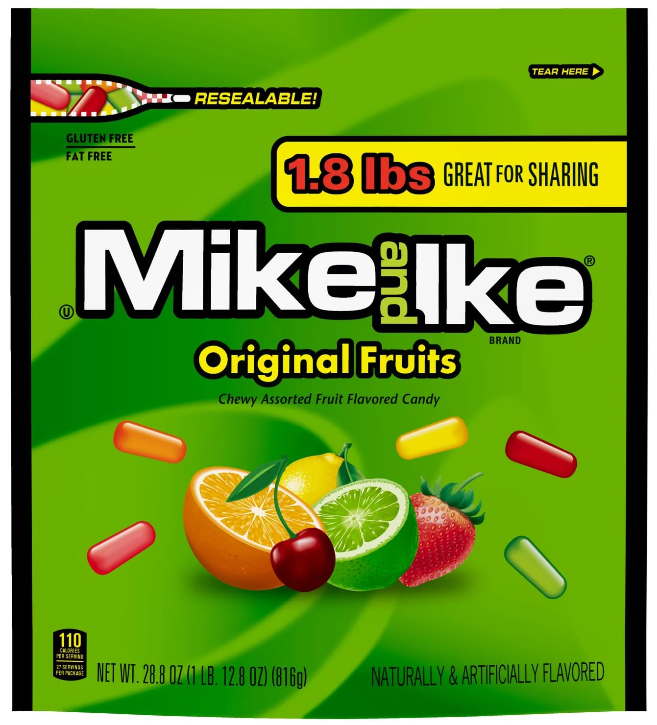 Mike and Ike Original Chewy Fruit Candy - 1.8 lb Bulk Pack (Movie Theater Style) - Classic Assorted Flavors with Bonus Sticker - Perfect for Parties, Movie Nights & Office Snacks
