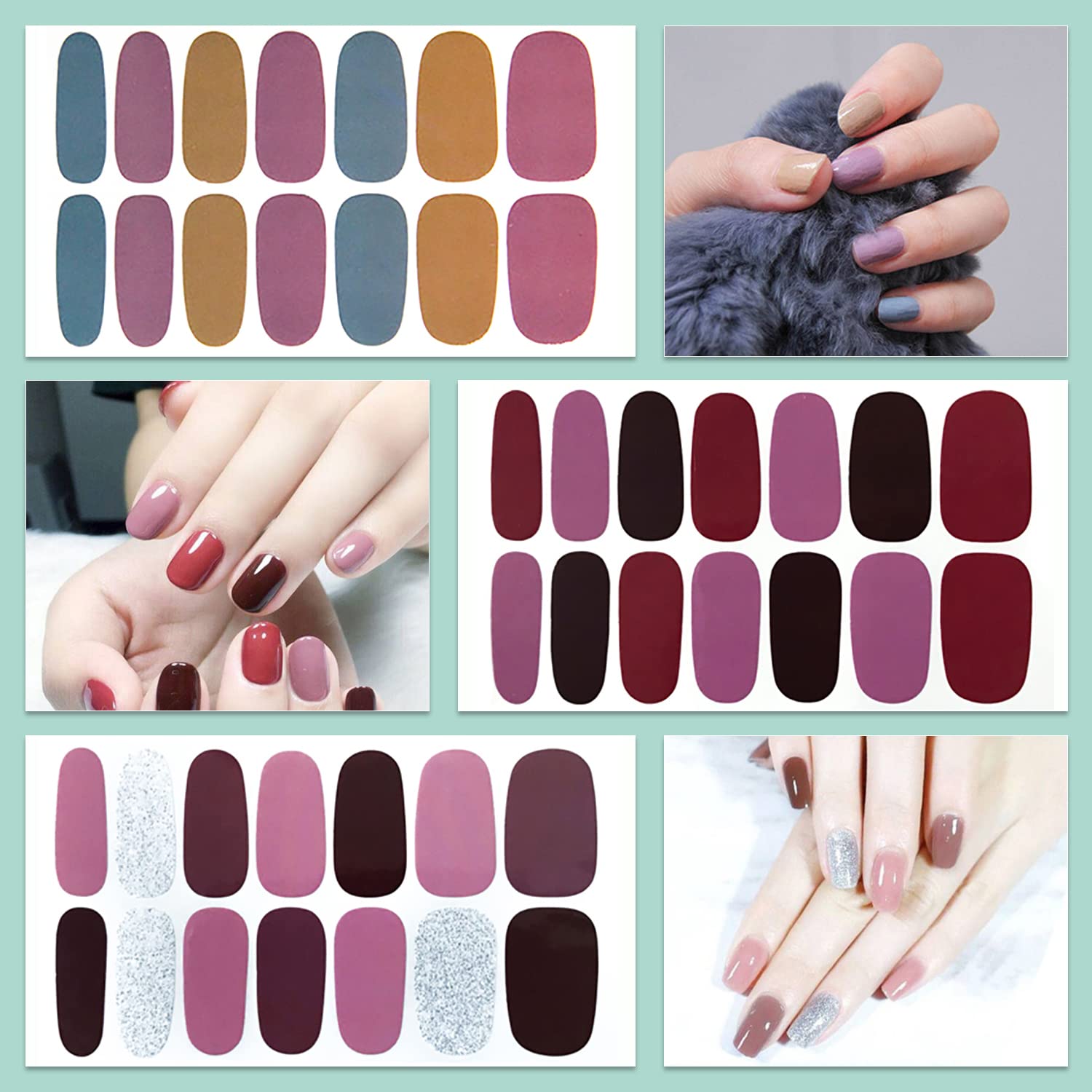 WOKOTO 20 Sheets Mix Solid Nail Polish Strips with Nail File - DIY Gel Nail Art Stickers for Women | Full Coverage Nail Wraps & Color Strips | Perfect for Home Manicures, Parties & Gifts