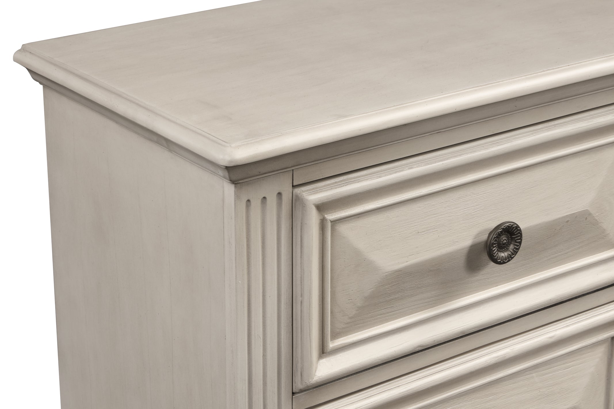 Renova Distressed Parchment 7-Drawer Dresser with Mirror - Vintage Style Bedroom Furniture for Master Bedroom & Guest Room Organization