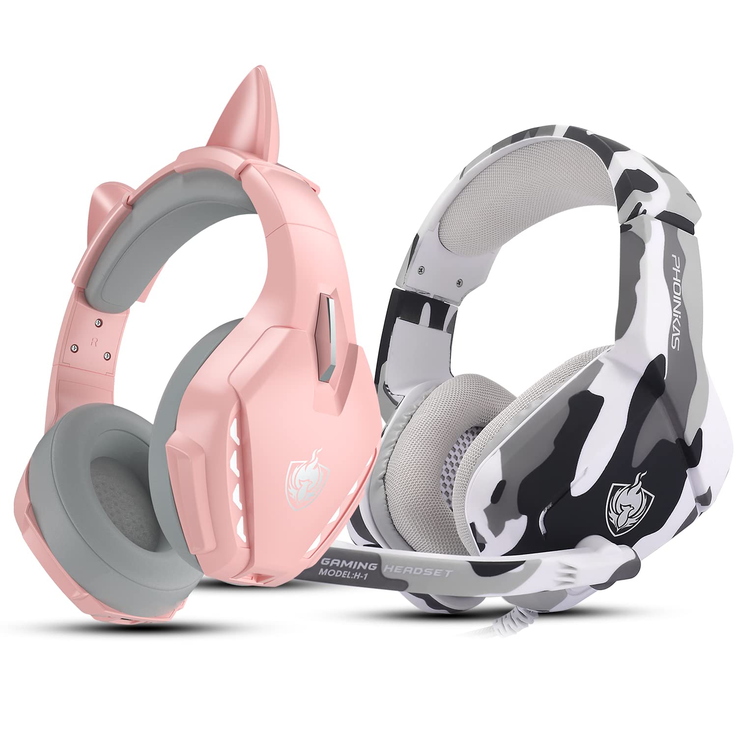 PHOINIKAS H1 Gaming Headset with Noise Cancelling Mic - Q10 Pink Wireless Gaming Headphones for PS4, Xbox One, PC - Perfect for Online Gaming, Streaming & Virtual Meetings