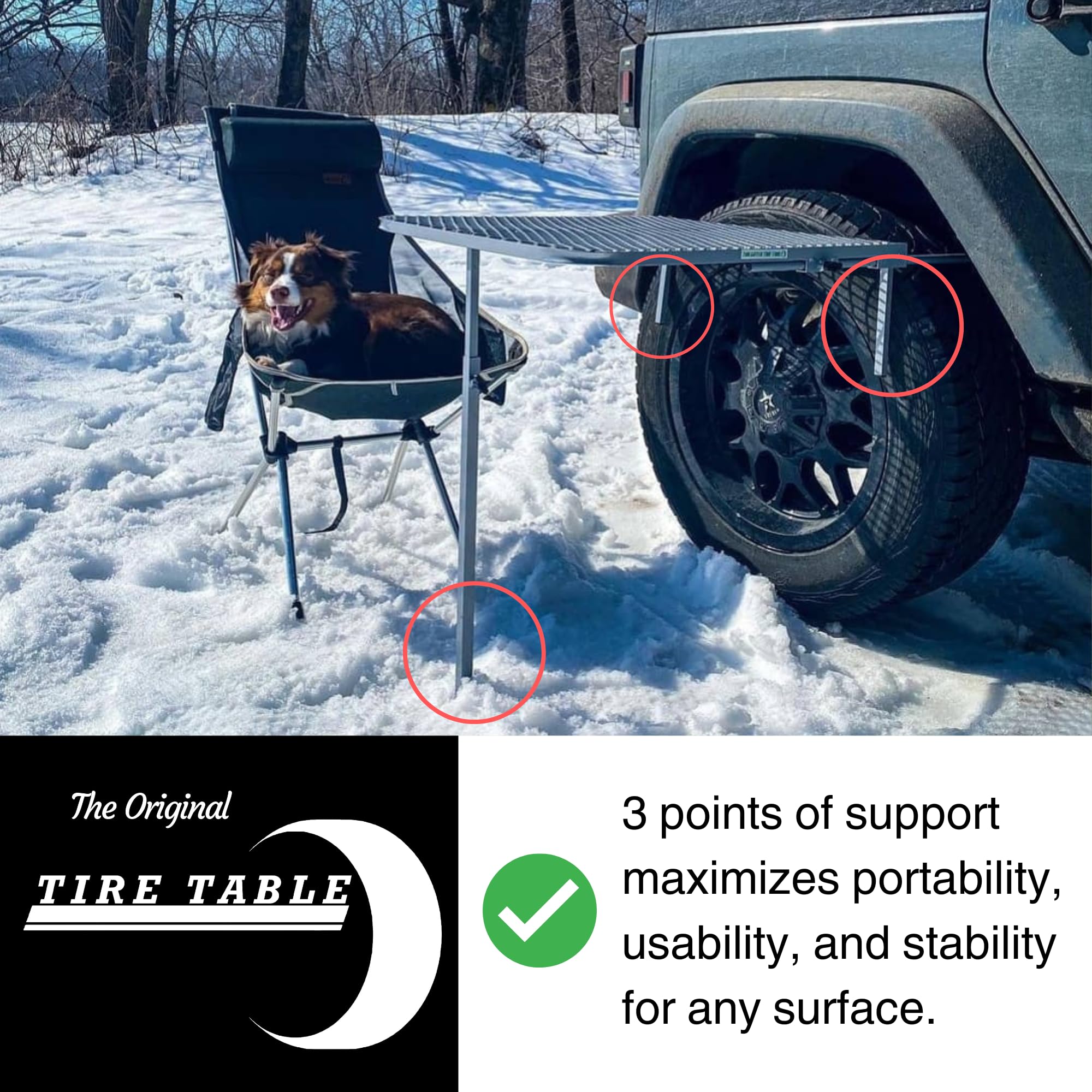 Aluminum Vehicle Tire-Mounted Camping Table for Outdoor Adventures - 33.5 x 28 Inch Portable Work Surface for Tailgating, Overlanding & Travel (Black) - Perfect for Picnics, RV Trips & Off-Road Camping