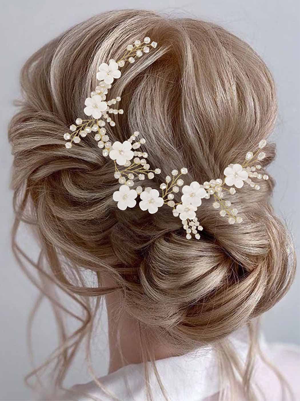 JONKY Bridal Hair Vine - Gold Beaded Wedding Hairpiece for Bride | Perfect for Weddings & Special Events