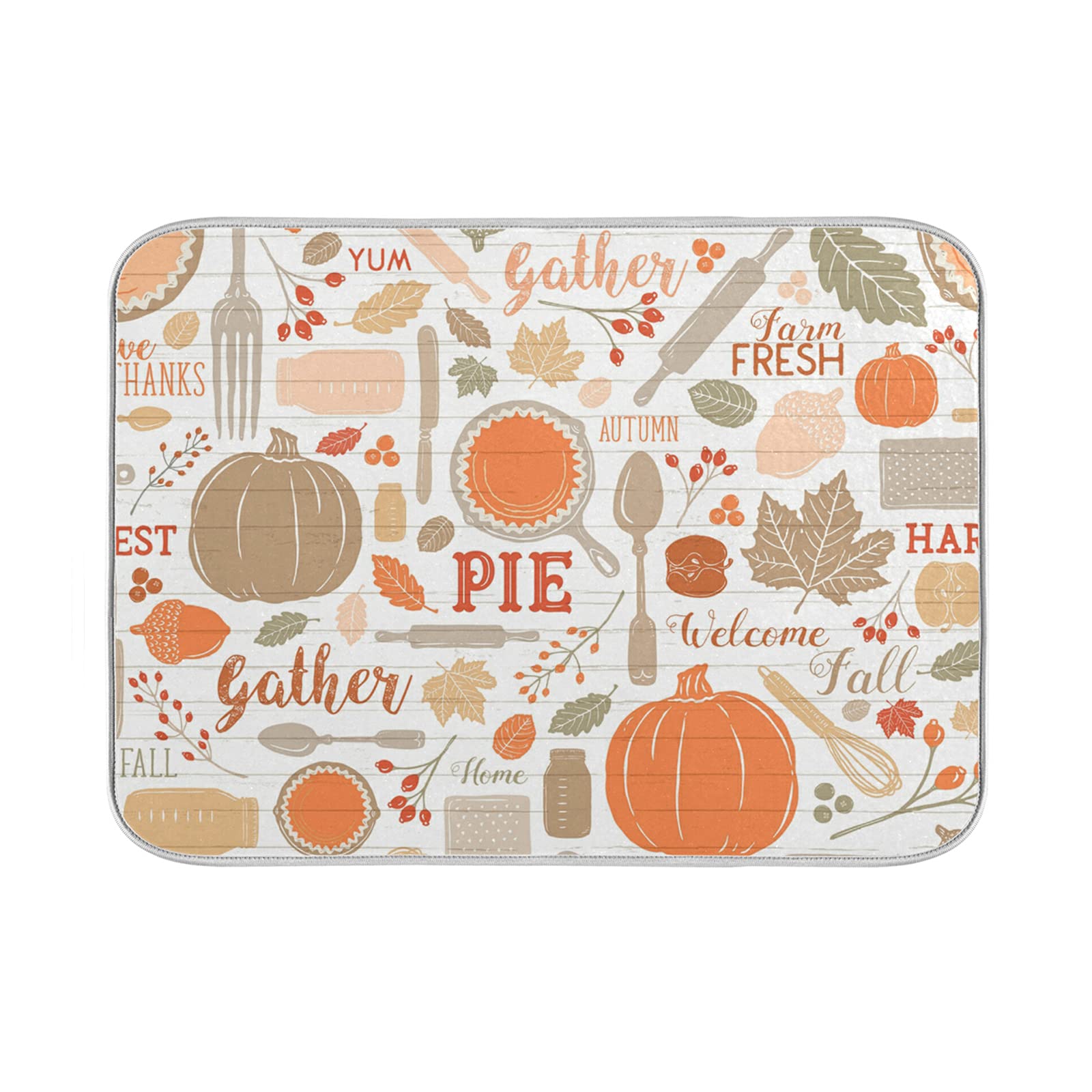 Absorbent Dish Drying Mat 16x18 Inch - Kitchen Counter Protector for Dishes & Pumpkins Decor