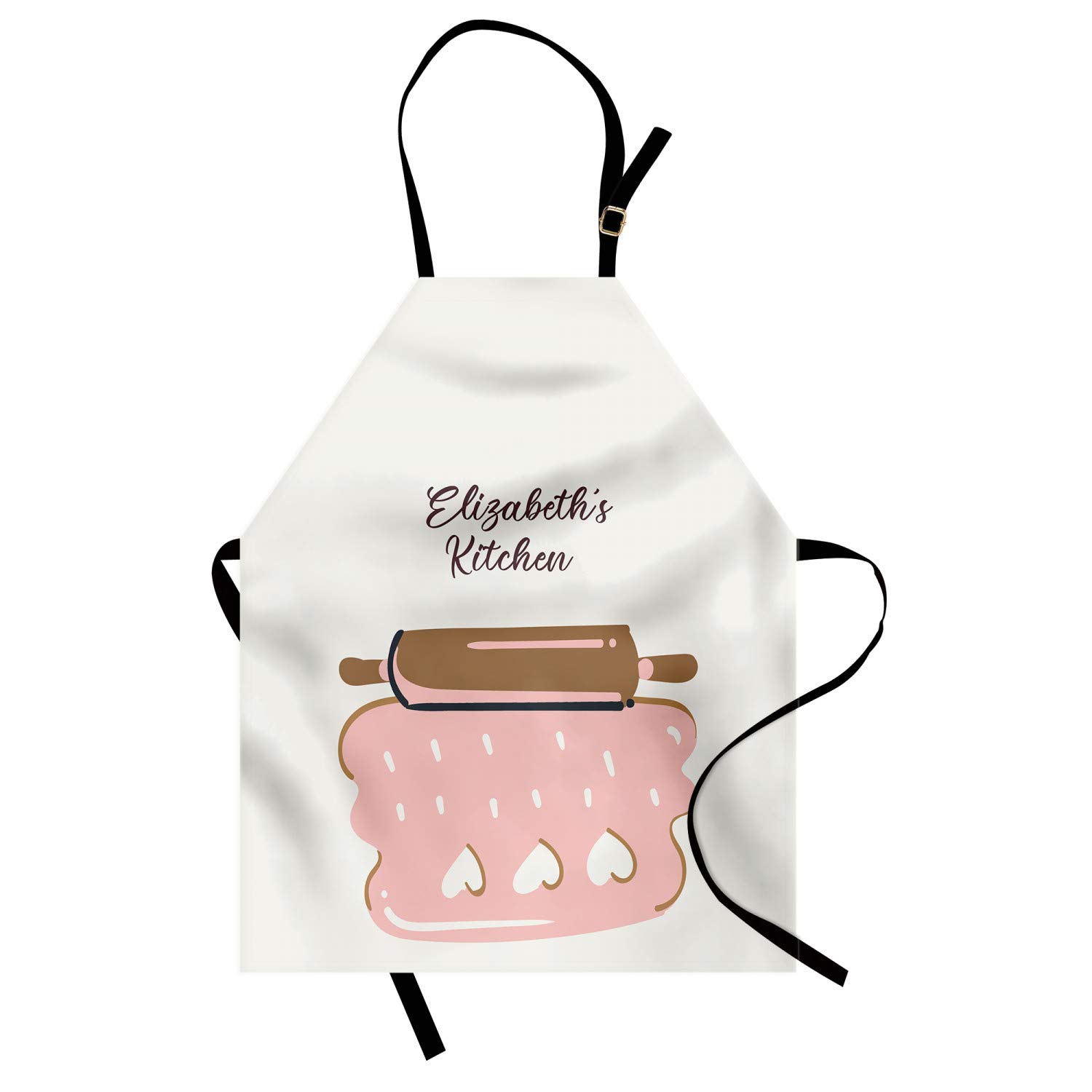Ambesonne Personalized Chef Apron - Cartoon Baking & Cooking Design with Colorful Rolling Pin Dough Motif - Adjustable Unisex Kitchen Bib for Adults (Rose Eggshell) - Perfect for Home Cooking, Baking Parties & Culinary Gifts
