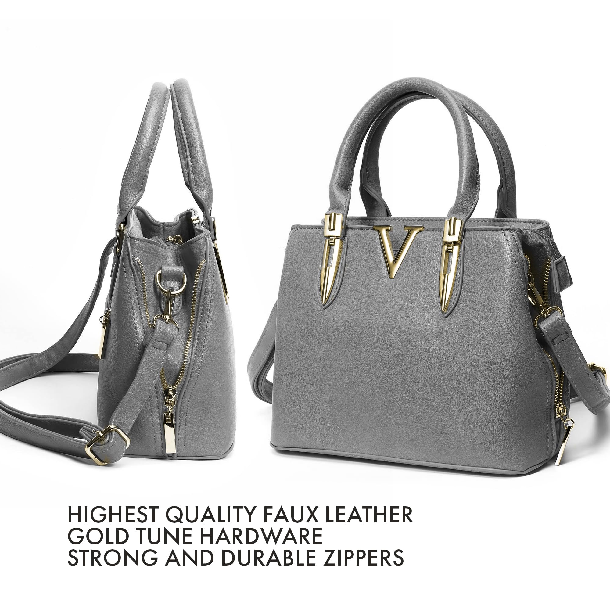 Women's Vegan Leather Handbags & Shoulder Bags - Classic Designer Top Handle Purse with Metallic Accents | Black Faux Leather Tote for Work, Travel & Everyday Use