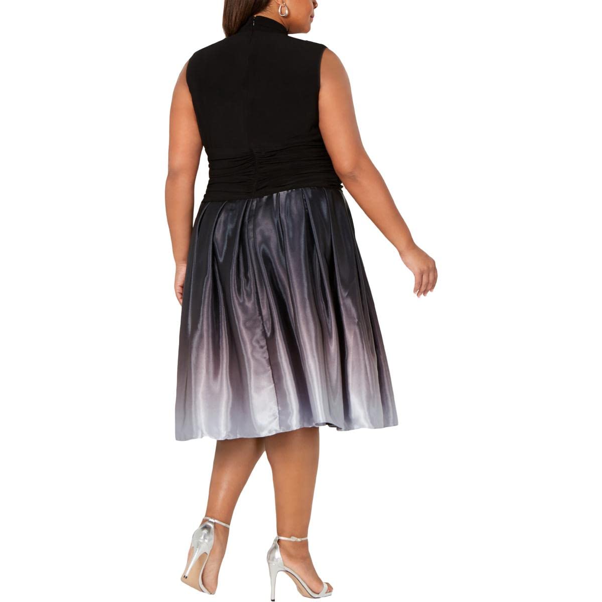 S.L. Fashions Plus Size Women's Tea-Length Fit & Flare Dress with Tuck Neck - Elegant Church, Wedding Guest & Special Occasion Outfit