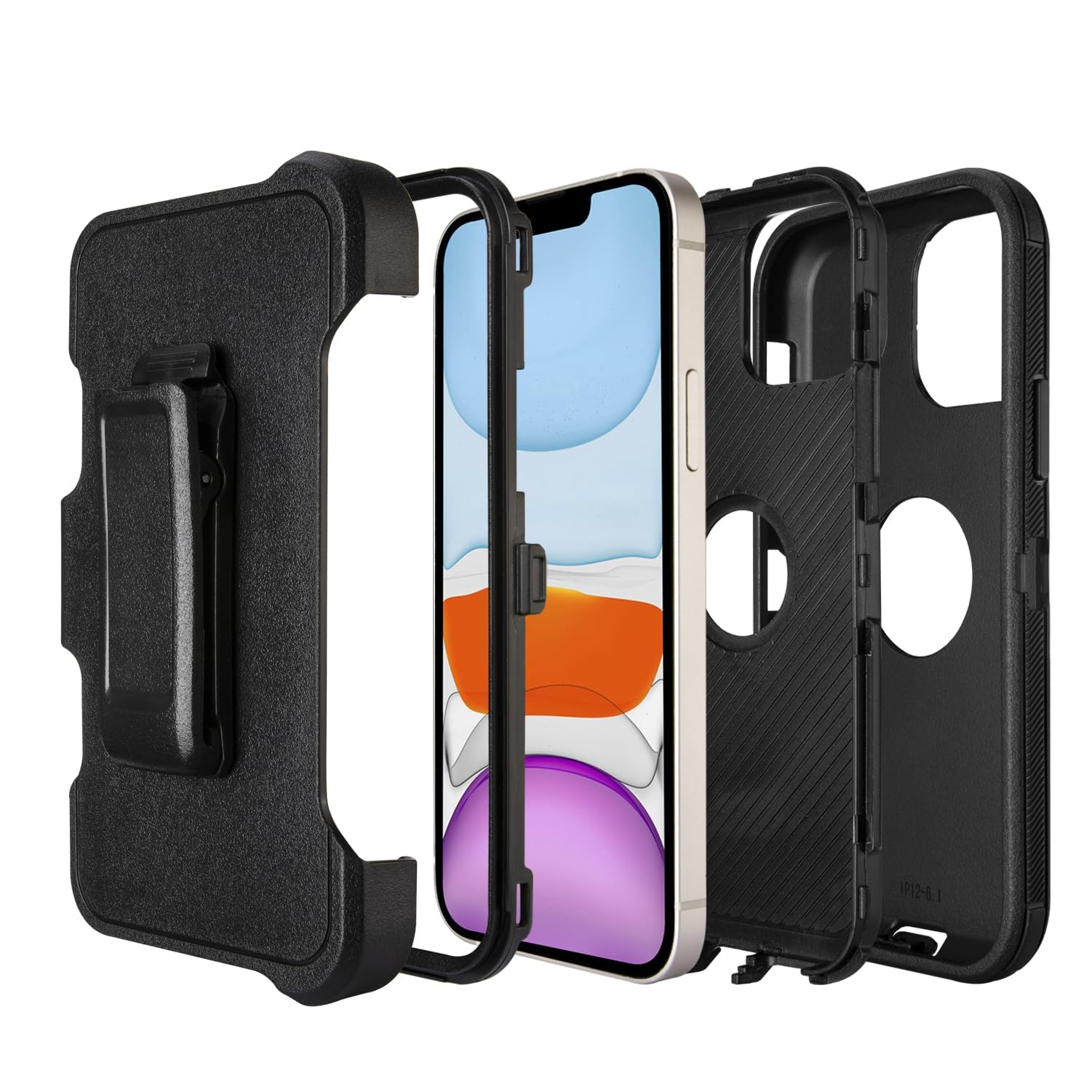 Rugged Heavy Duty iPhone 12 Case with Clip & Kickstand - 2-Layer Protective Full Body Cover for Defender Holster (Black) | Perfect for Outdoor Adventures, Construction Work & Active Lifestyles