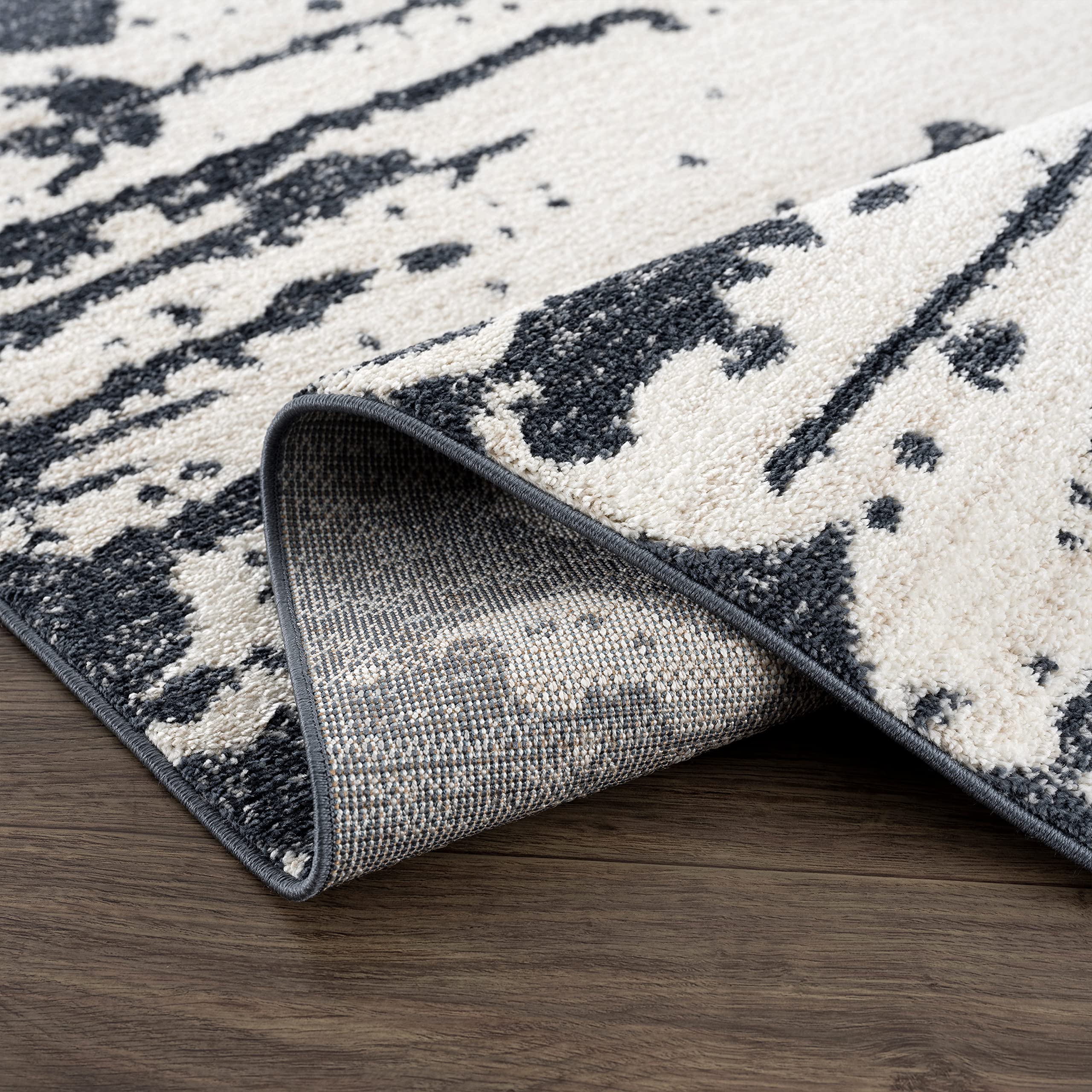 Abani Modern Ink Splatter Design Cream & Black Area Rug 7'9