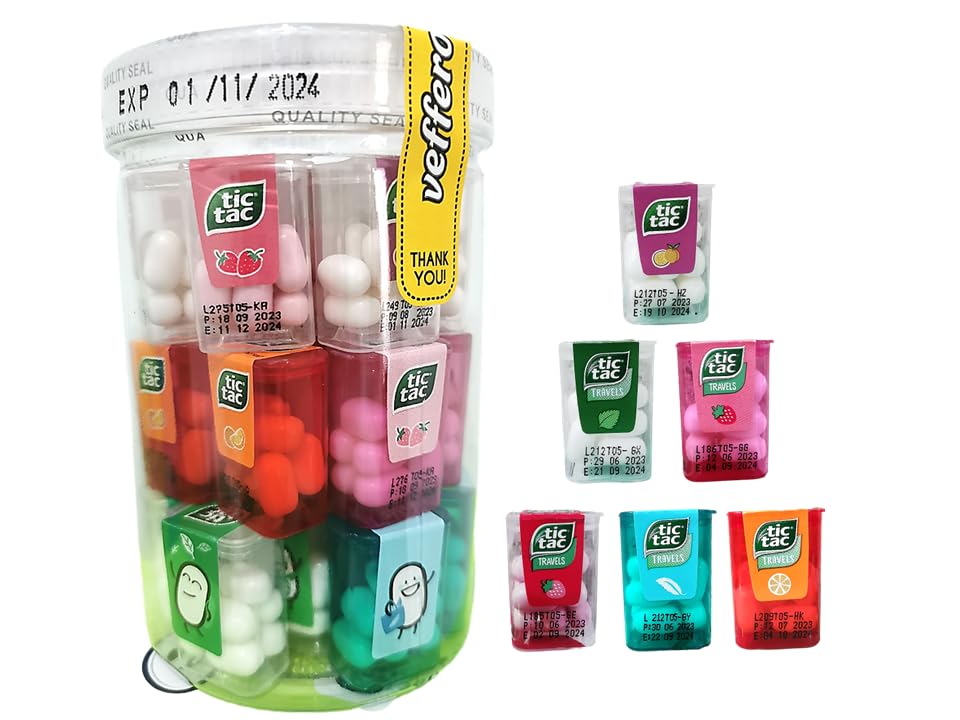 Fruity Mint Tic Tacs Travel Size Candy Pack - 30 Mini Boxes Assorted Flavors (Mint, Orange, Peach Passionfruit, Spearmint, Red Apple) - Perfect for Parties, Travel, Office Snacks & Gift Giving - Bulk Pack of Fresh Breath Mints