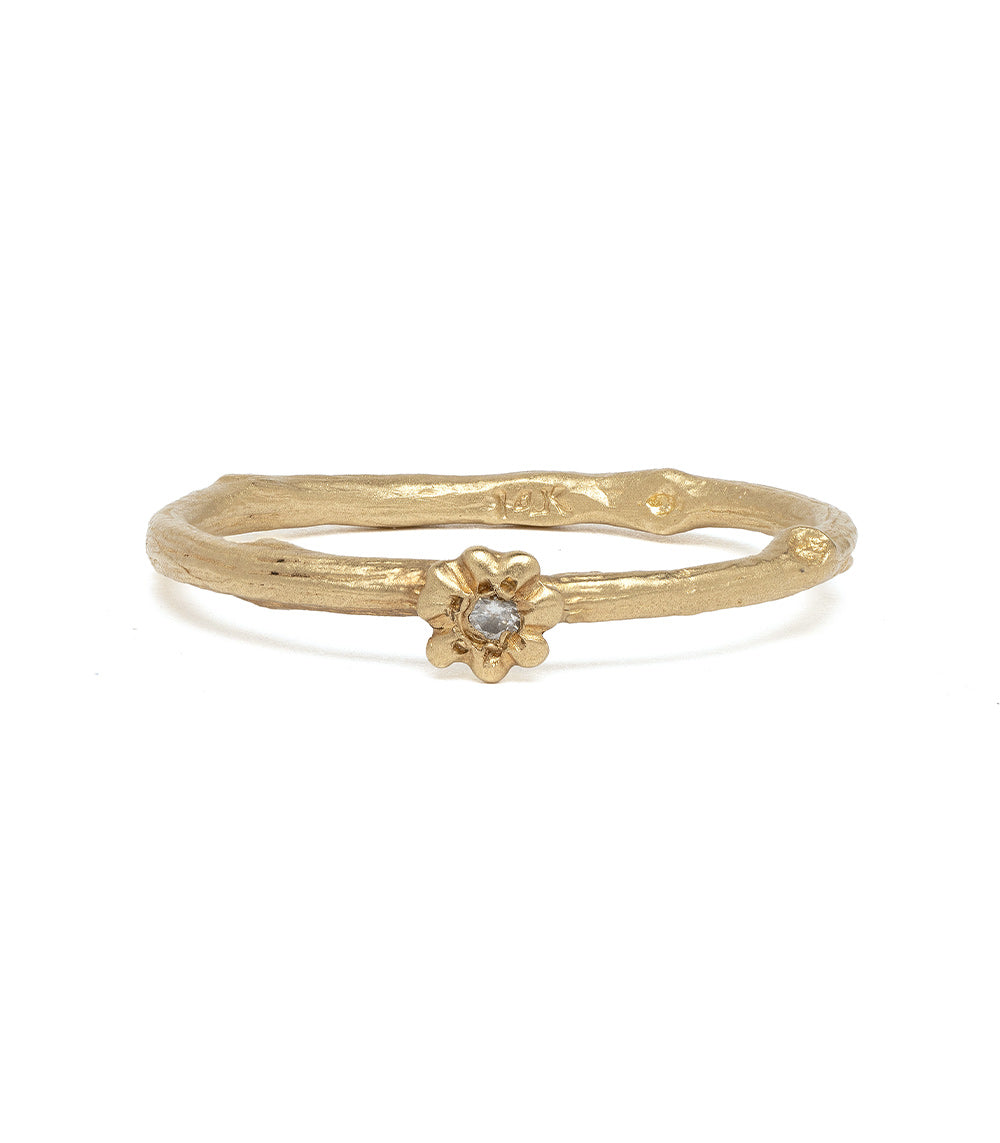14K Gold Diamond Accent Daisy Branch Textured Stackable Ring for Women - Elegant Layering Jewelry for Everyday Wear & Special Occasions