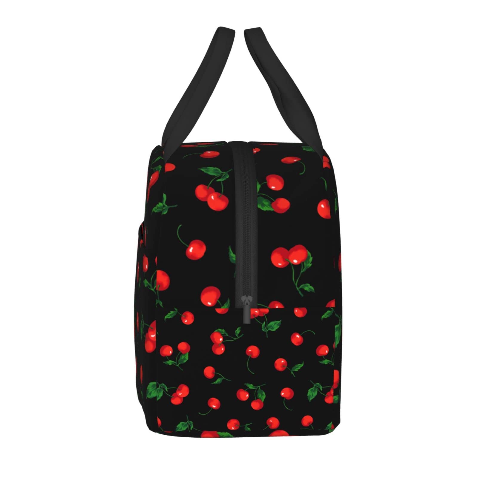 Insulated Cherry Black Lunch Box for Kids - Reusable Lunch Tote Bags for Boys & Girls | Perfect for School, Camping, Hiking, Picnic, Beach & Travel | Keep Food Fresh All Day