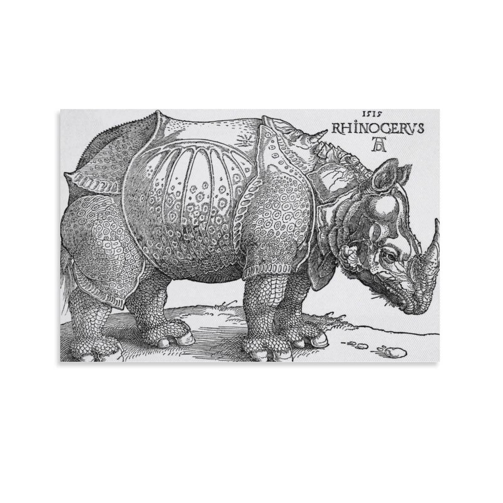 Albrecht Durer Rhinoceros Art Print - Premium 24x36 Inch (60x90cm) Unframed Canvas Poster for Wall Decor - Perfect for Living Room, Bedroom & Office Aesthetics | Vintage Animal Artwork for Home & Workspace Decoration