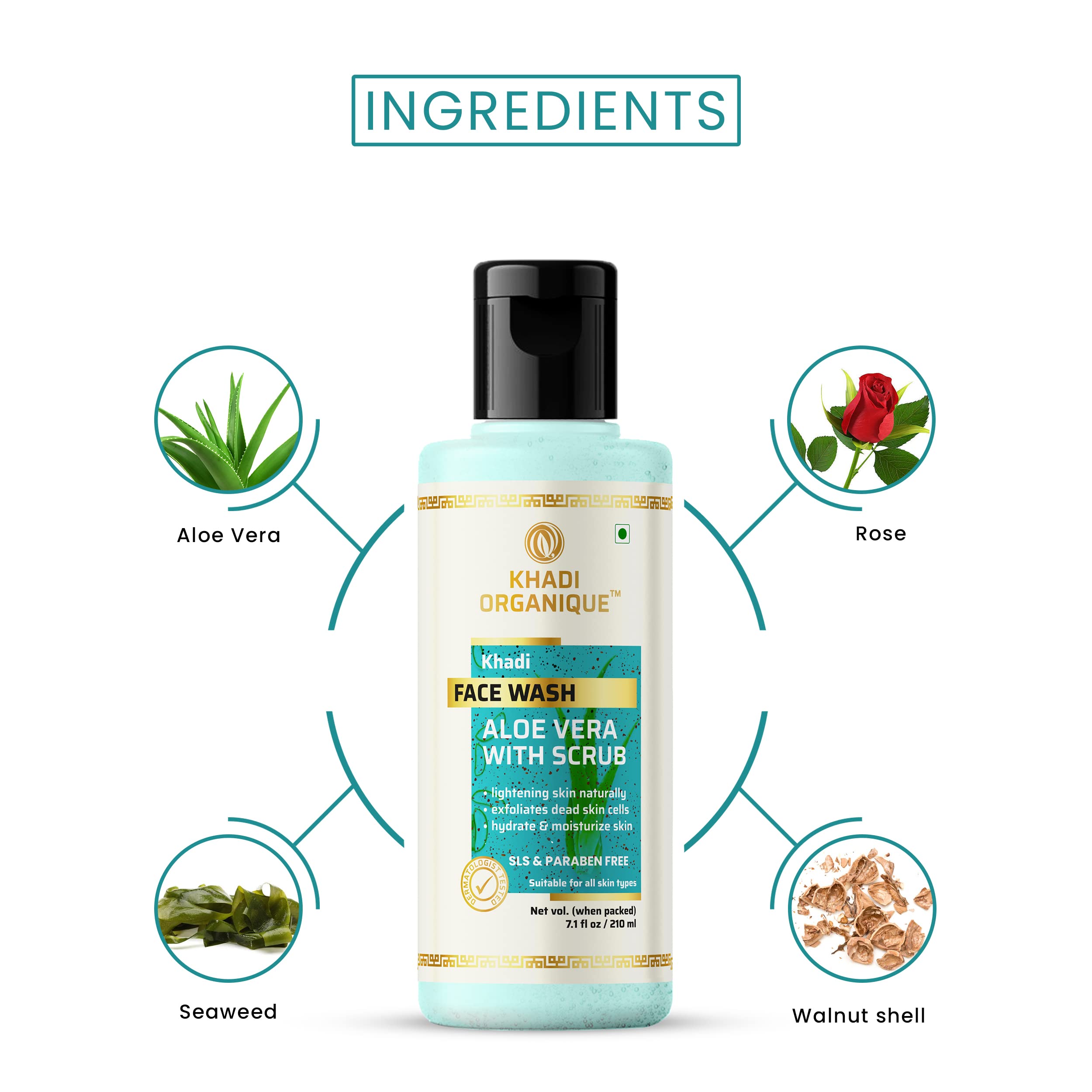 Khadi Organique Aloe Vera Face Wash with Scrub - SLS & Paraben Free - Natural Cleanser for Glowing Skin | Daily Use for Acne, Oily & Sensitive Skin Care