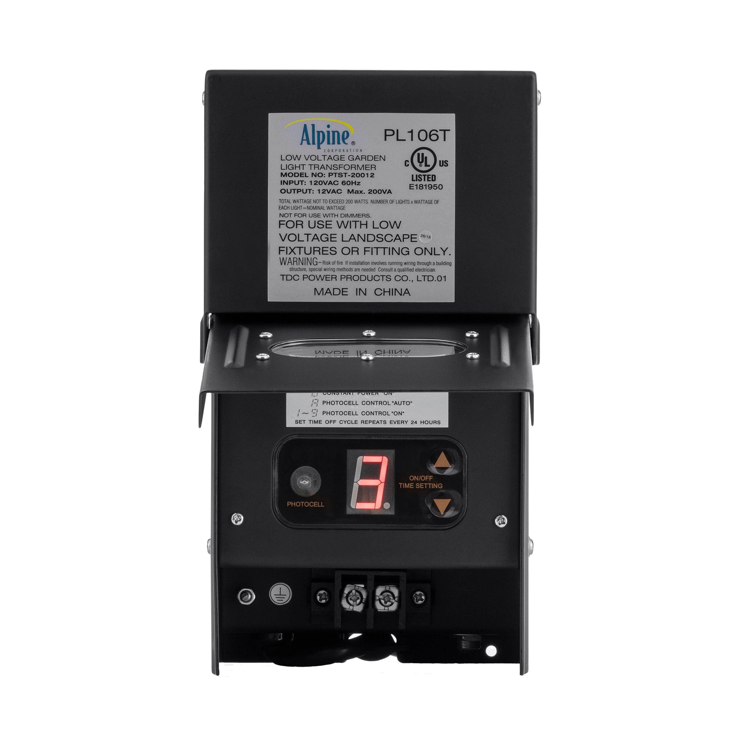Alpine Corporation 200W Outdoor Transformer with Photocell & Timer for Ponds, Fountains, Waterfalls - Perfect for Garden, Patio & Landscape Lighting
