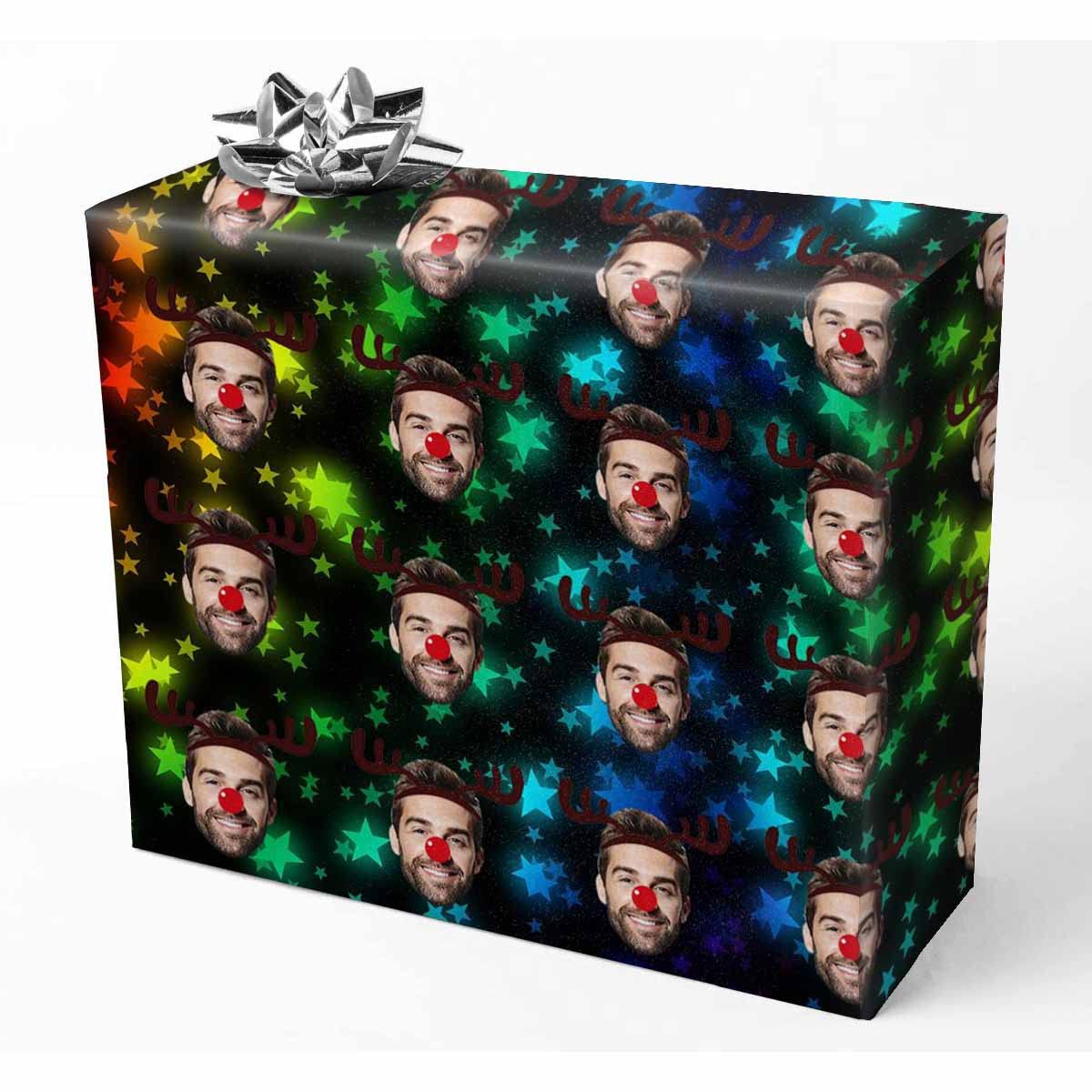 Custom Face Wrap Paper - Personalized Photo Wrapping Paper with Colored Pentacle Design for Gifts, 5 Rolls | Perfect for Valentine's Day, Anniversary & Romantic Surprises
