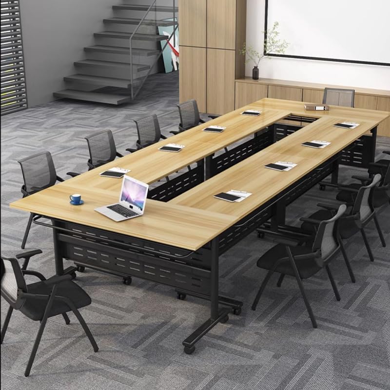 Foldable Conference Table with Wheels - Mobile Training & Seminar Table for Office, Meeting Room, Classroom - Flip Top Rolling Design (Yellow, 47×16×30in) - Perfect for Space-Saving Office Furniture, Training Sessions & Multi-Purpose Meeting Areas