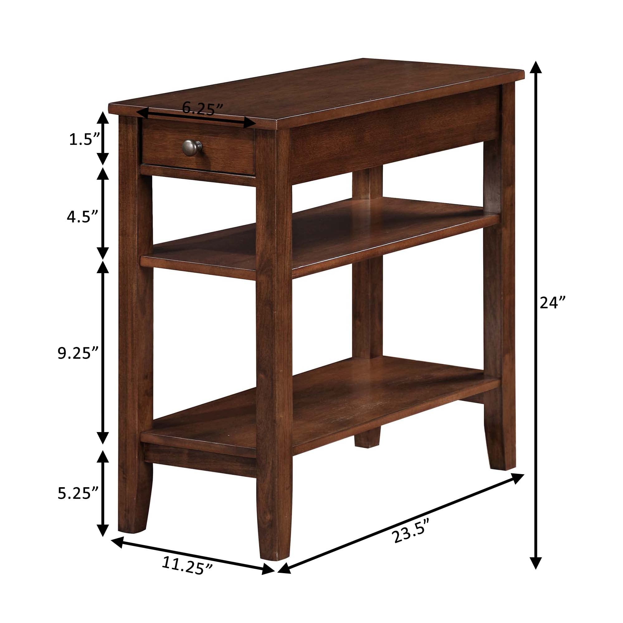 Convenience Concepts American Heritage Chairside End Table with Drawer - 23.5 Inch Classic Living Room Side Table with Storage Shelf | Bedroom Nightstand in Espresso Finish | Perfect for Living Rooms, Bedrooms & Home Offices