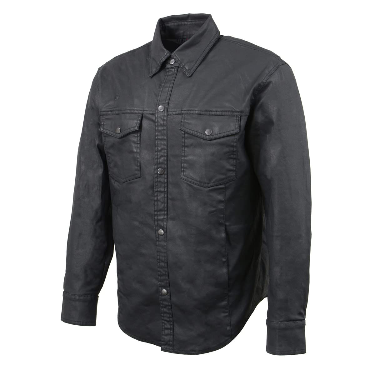 Milwaukee Leather MDM1603 Men's Black Waxy Coated Snap Front Shirt - Durable Workwear for Outdoor Activities & Motorcycle Riding