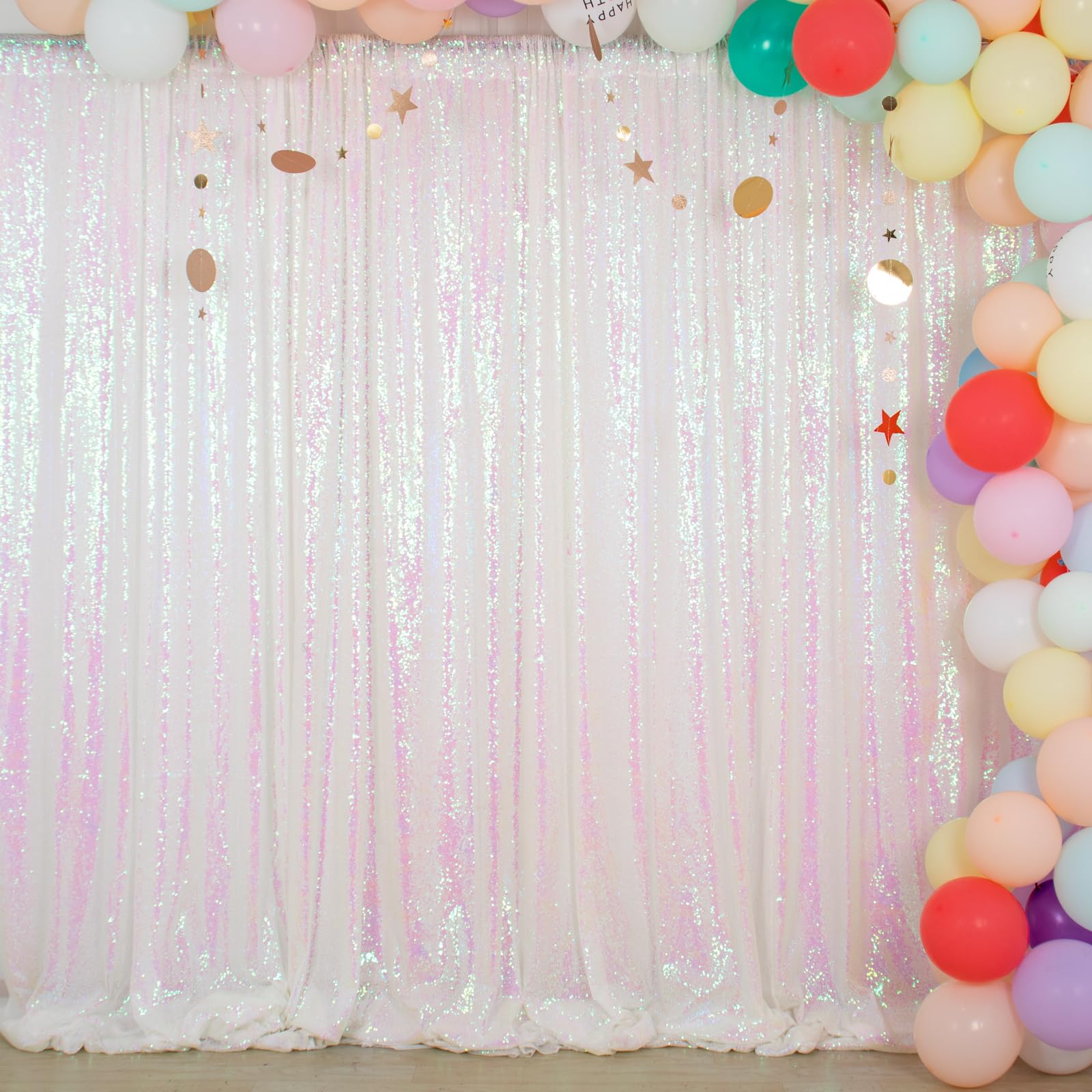 ShinyBeauty 10FTx10FT White Iridescent Sequin Backdrop Fabric - Glitter Photographic Curtain for Weddings, Parties & Events - Perfect for Photo Booths, Bridal Showers & Birthday Decor