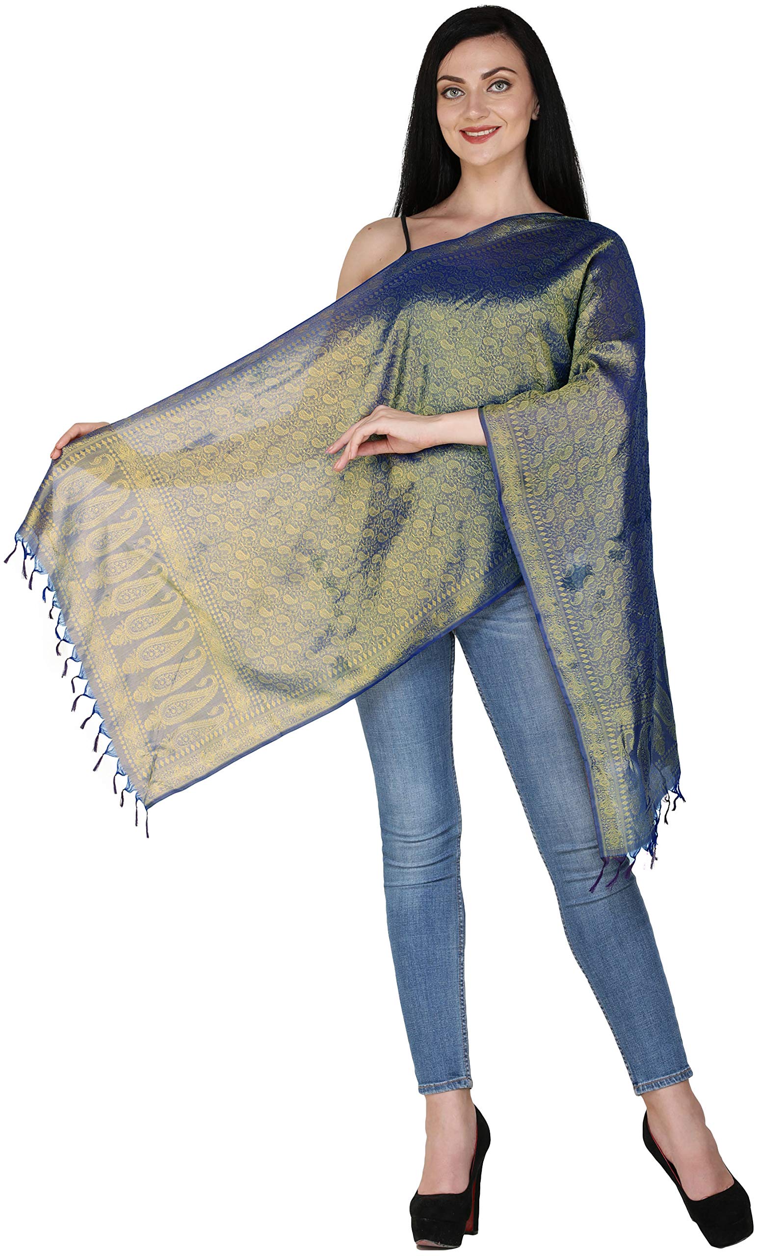 Banarasi Handloom Silk Scarf with Exquisite Tanchoi Weave - Premium Pure Silk Shawl for Women - Perfect for Weddings, Parties & Ethnic Fashion