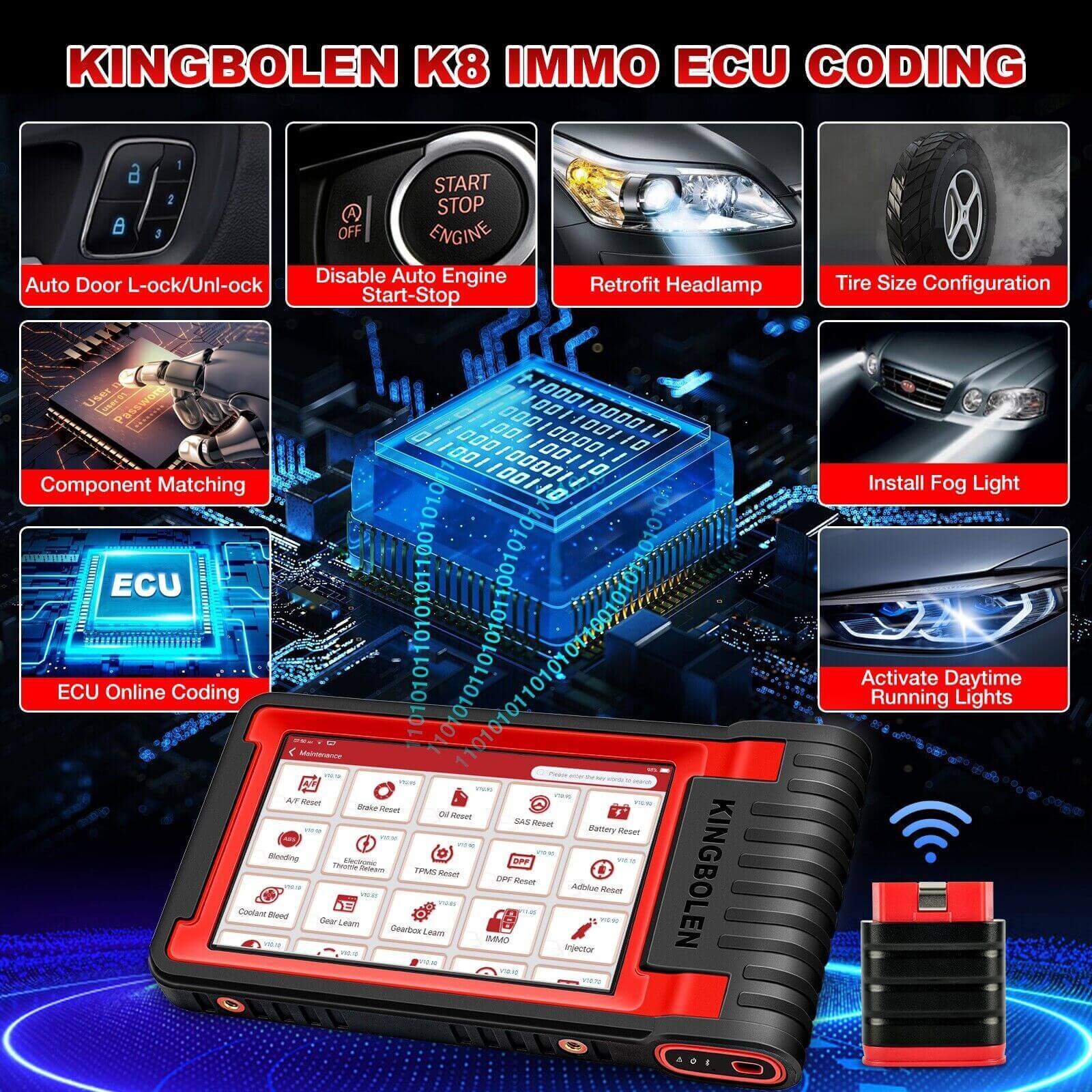 2025 KINGBOLEN K8 IMMO All System Diagnostic Tool - Key Programmer, ECU Coding, OBD2 Scanner with Anti-Theft & 24 Reset Functions - 2 Years Free Updates for Car Repair & Auto Maintenance Shops