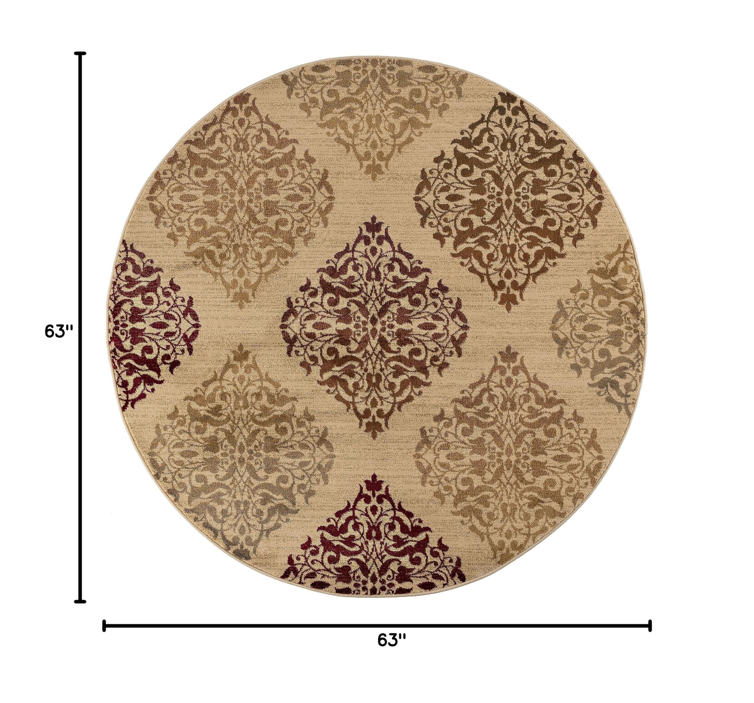 Monica Beige Modern 6ft Round Area Rug - Soft Contemporary Carpet for Living Room, Bedroom, Dining Room, Kitchen & Entryway - Non-Slip Indoor Floor Mat for Home Decor & Cozy Spaces
