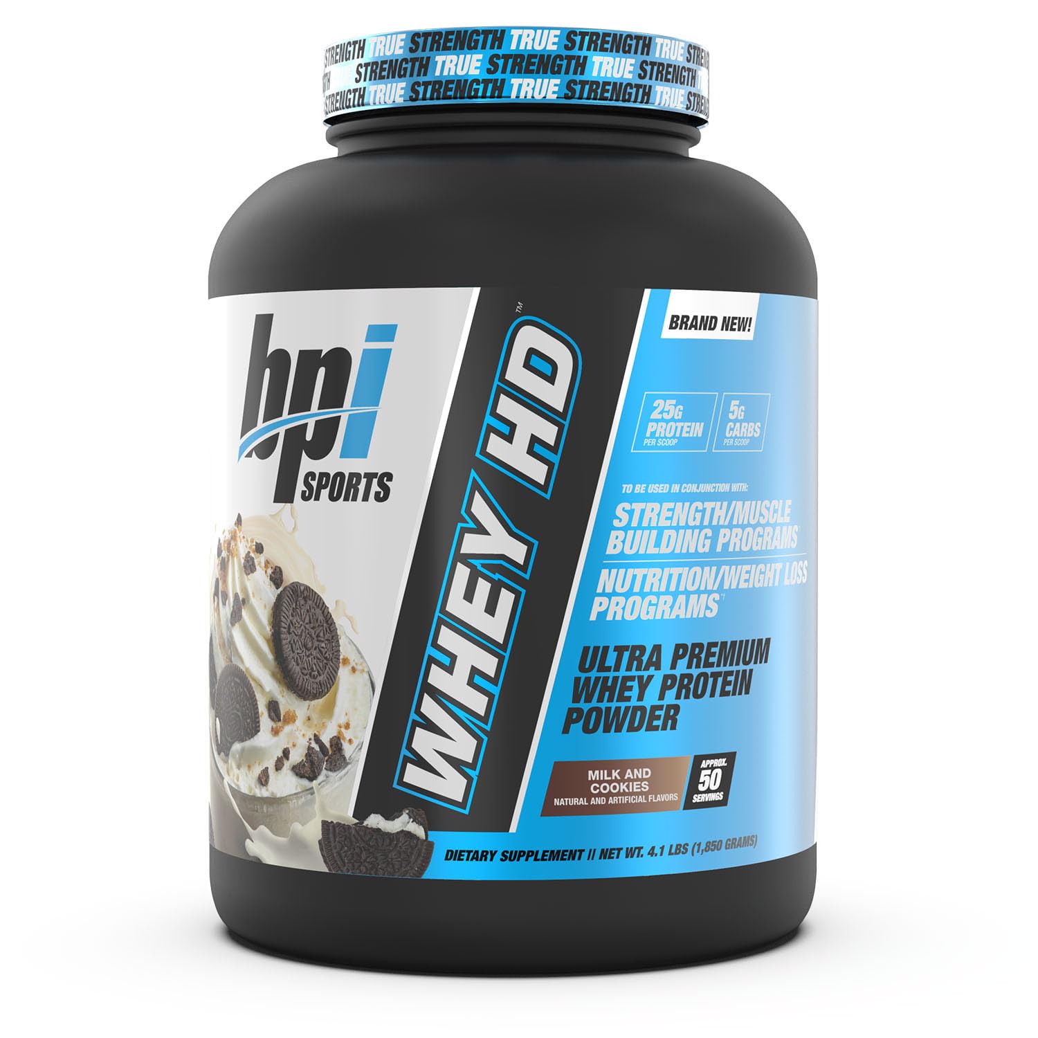 BPI Sports Whey HD Ultra Premium Protein Powder - Milk and Cookies Flavor, 4.1lb (1.86kg) for Muscle Recovery & Post-Workout Nutrition | Gym Supplement for Athletes & Fitness Enthusiasts