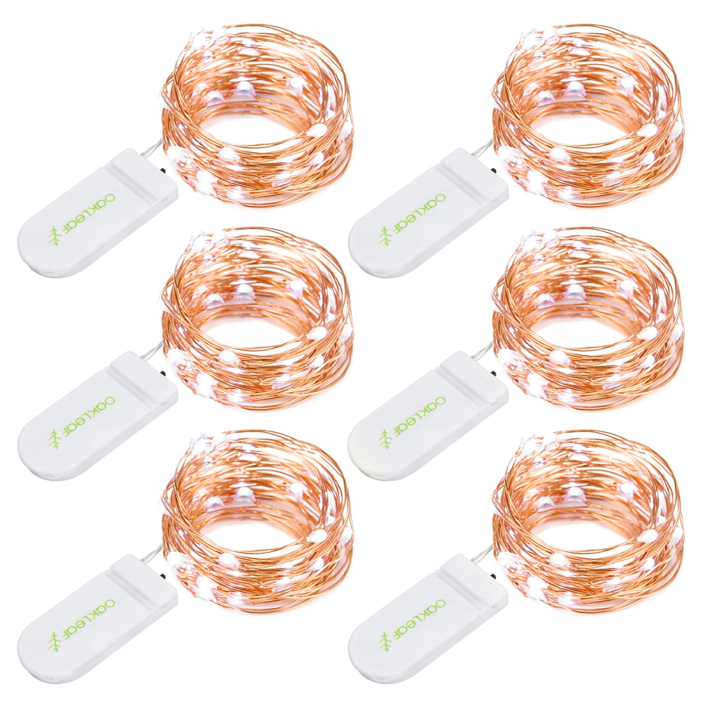 6 Pack Oak Leaf Twinkle Lights - 30 LED Battery Operated Fairy String Lights with Copper Wire (Cool White, 9.8ft) for Wedding Decor, Home Bedroom, Party & DIY Projects - Perfect for Indoor/Outdoor Holiday Lighting