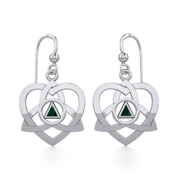 Celtic Trinity Heart Sterling Silver Earrings with Inlaid Recovery Symbol - Elegant Irish Jewelry for Women, Gift for Her - Perfect for Weddings, Anniversaries & Spiritual Healing