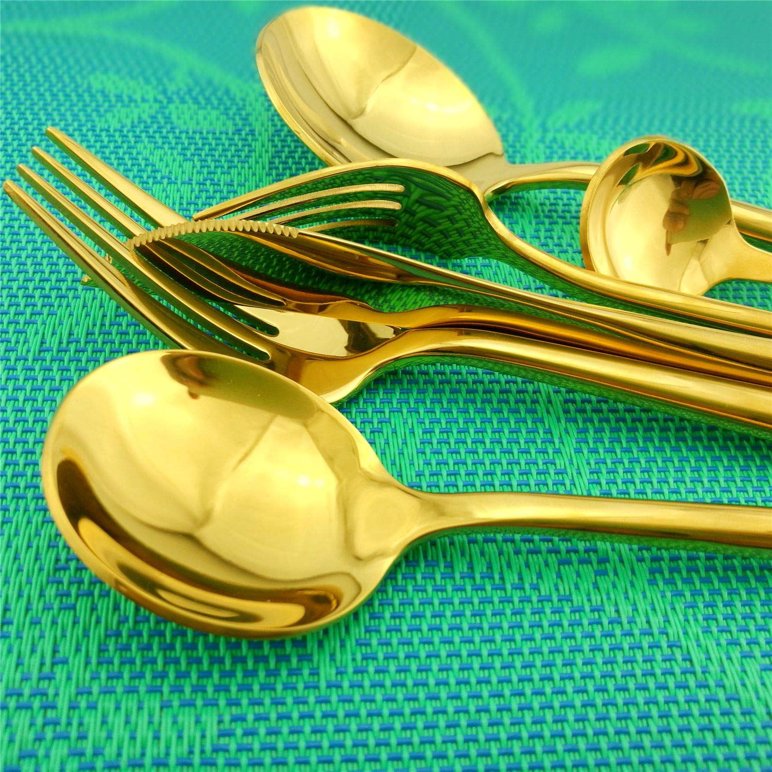4-Piece Gold Stainless Steel Flatware Set - Knife, Fork, Spoon - Rust-Resistant & Dishwasher Safe - Elegant Dinnerware for Home, Restaurant, or Gift Giving - Perfect for Everyday Dining, Parties, and Special Occasions