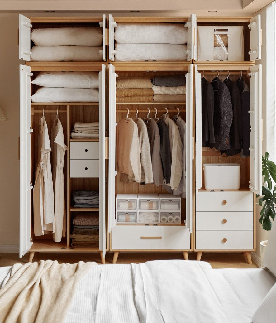 Solid Beech Wood Wardrobe Set - Modern Closet Organizer for Bedroom, Living Room & Office Storage