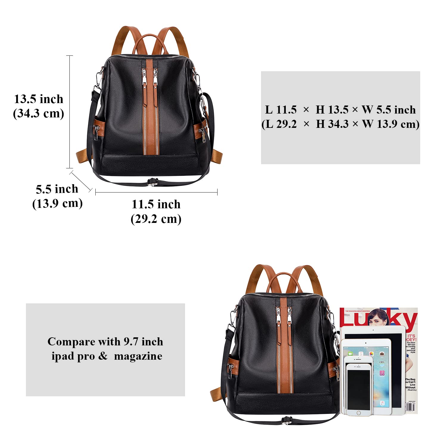 ALTOSY Genuine Leather Backpack for Women - Convertible Shoulder Bag & Crossbody Purse with Laptop Compartment - Perfect for Work, Travel & College