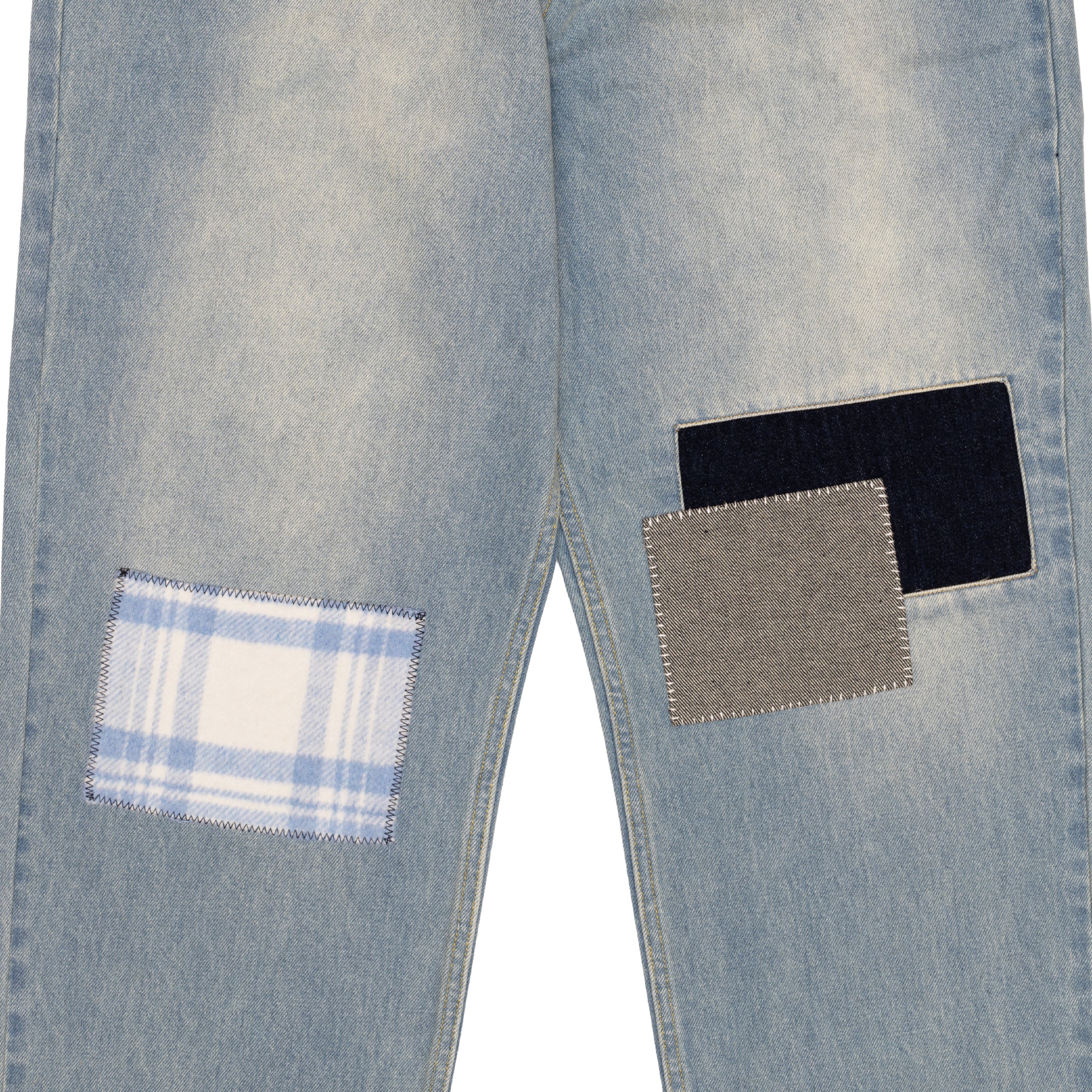 Vintage Washed Blue Denim Jeans with Country Patches - Perfect for Casual Wear, Street Style & Outdoor Adventures