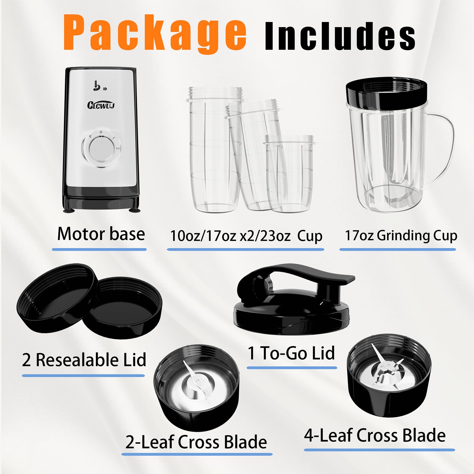 **Premium Mini Bullet Blender - 12-Piece Personal Blender Set for Smoothies, Shakes & Grinding - Includes 10oz, 17oz (x2) & 23oz Portable Cups (Silver) - Perfect for Kitchen, Gym & On-the-Go Blending**