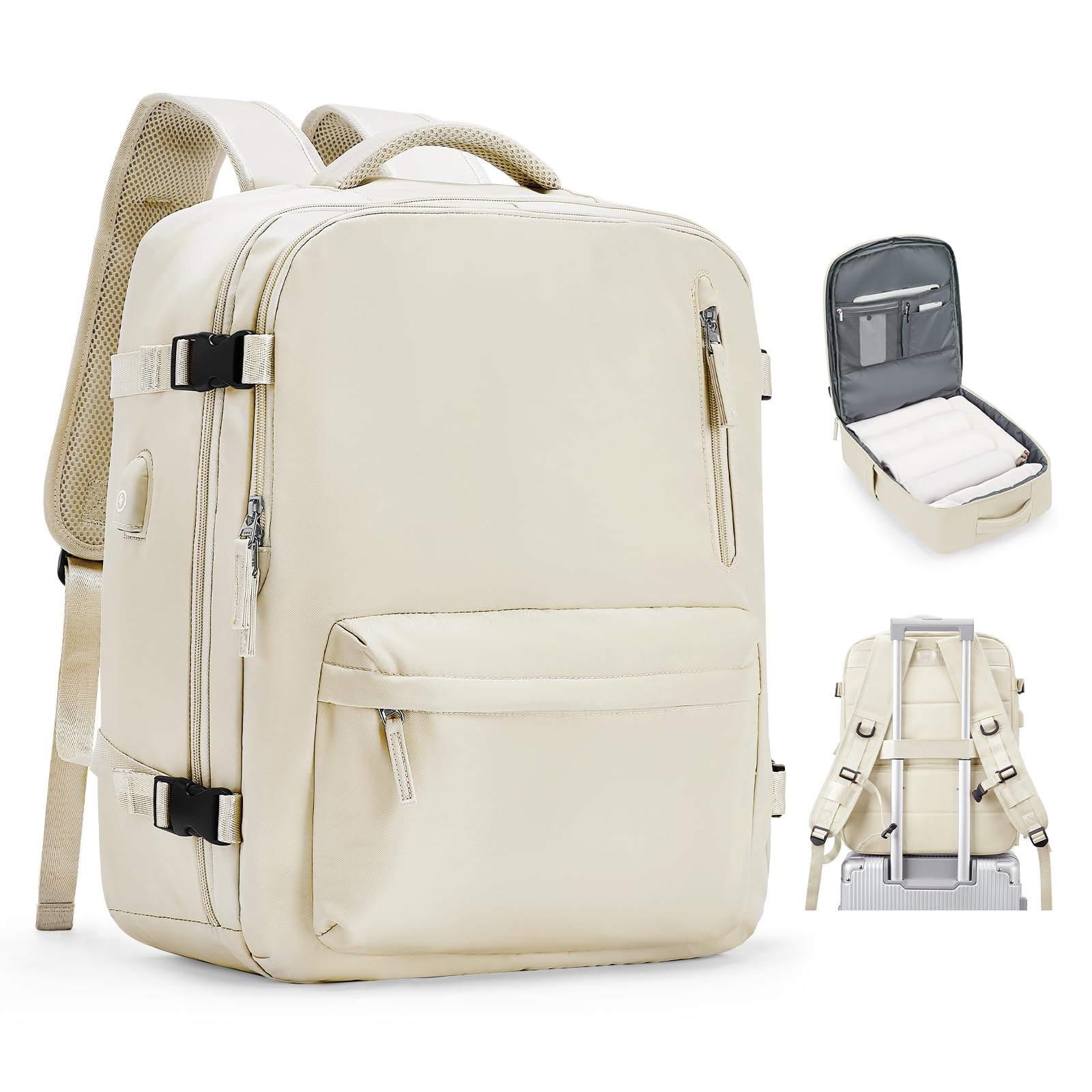 VGCUB Lightweight Travel Backpack for Women & Men - TSA Approved Carry-On Backpack, Water-Resistant Laptop Bag for College, Work & Daily Use - Perfect for Air Travel, Commuting & School (Beige)