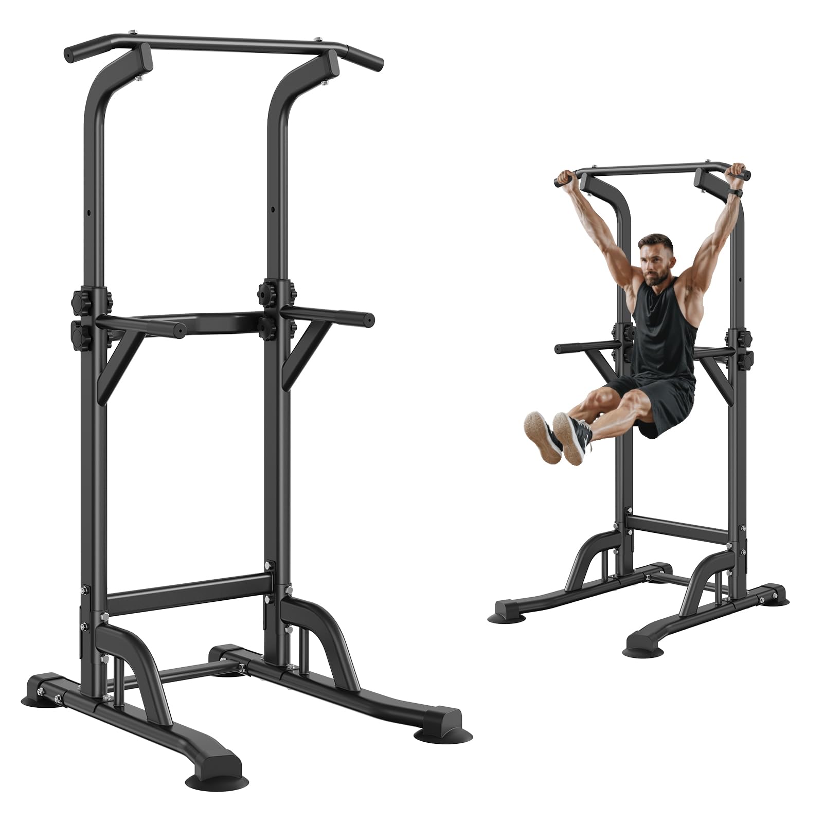 VEVOR Adjustable Power Tower Dip Station - 10-Level Pull-Up Bar Stand for Home Gym, Multi-Function Strength Training Equipment with 4 Suction Feet (330 lbs Capacity) - Perfect for Full-Body Workouts & Home Fitness Training