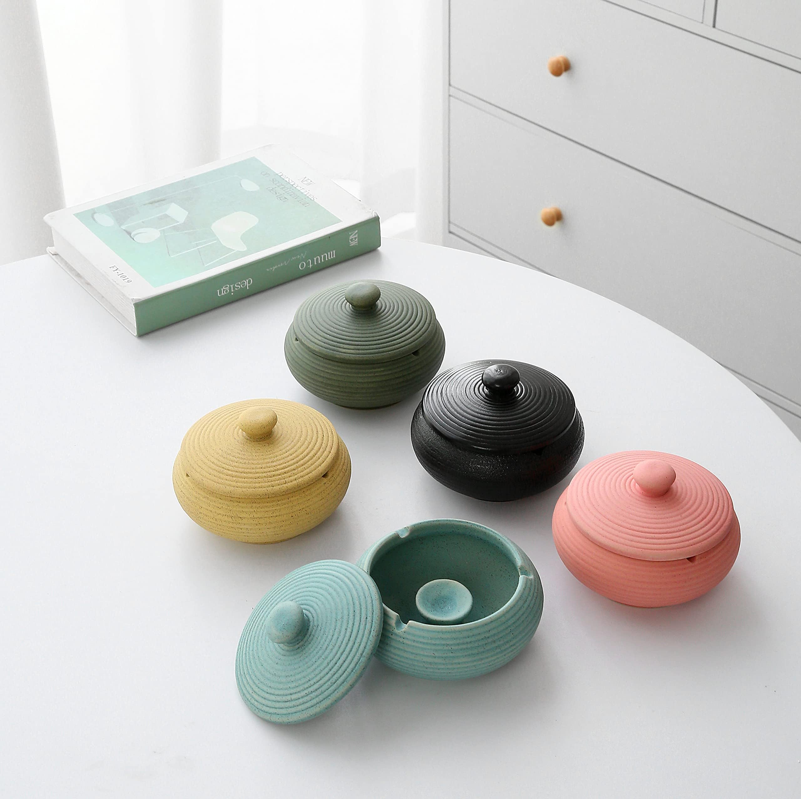 Ceramic Jar Holder with Lid - Anti-Skid Taichi Design for Home & Office Decor | Perfect for Organizing Spices, Tea Bags or Desk Accessories