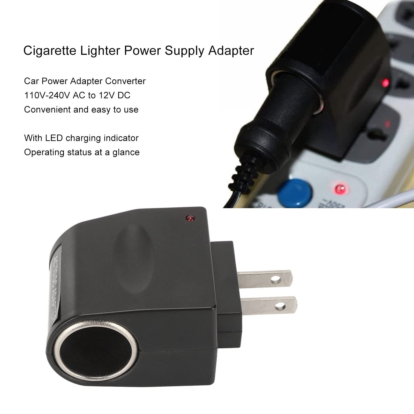 12V Power Supply Adapter - AC to DC Converter with Cigarette Lighter Socket (100-240V) for Car Electronics, GPS, Dash Cams & Portable Devices - US Wall Plug
