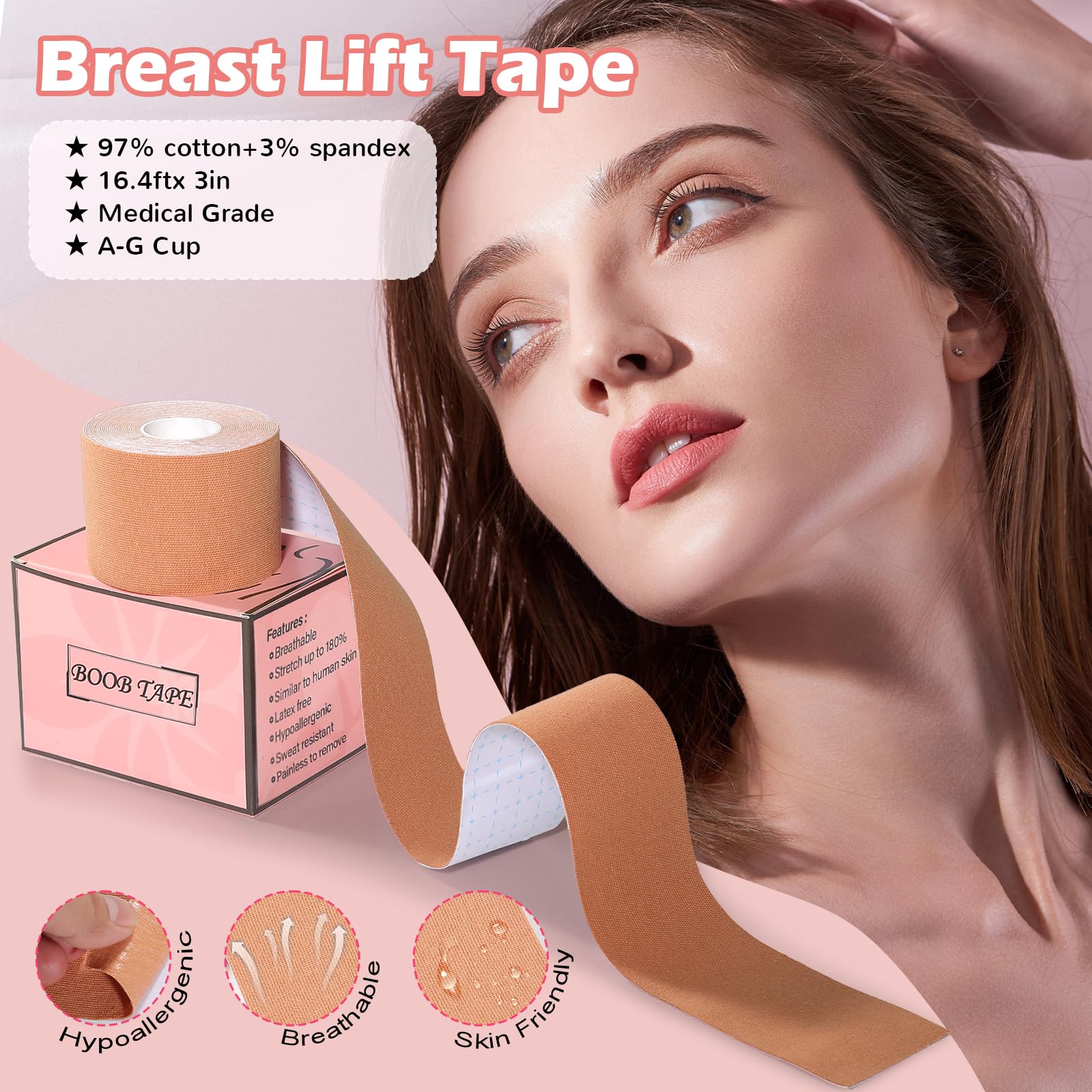**Boob Tape Kit - 2 Pcs Nipple Covers & Body Tape for Large Breast Lift | Invisible Boobtape for A-G Cup | Perfect for Backless Dresses, Swimsuits & Strapless Outfits**