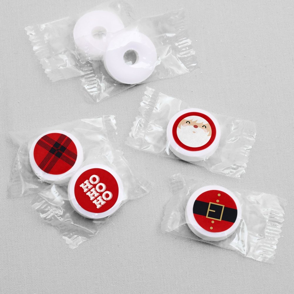 Big Dot of Happiness Jolly Santa Claus Christmas Candy Stickers - 108 Round Holiday Party Labels for Chocolate & Treats - Perfect for Christmas Gifts, Stocking Stuffers & Holiday Decorations